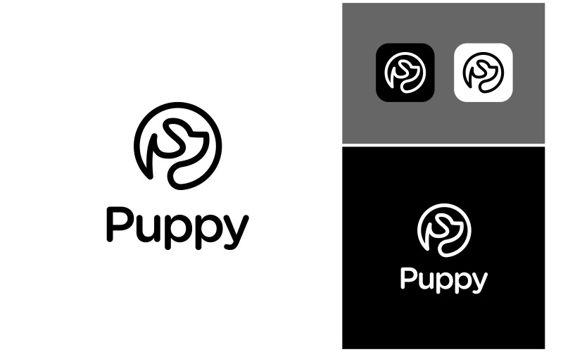 puppy dog circle line art logo original