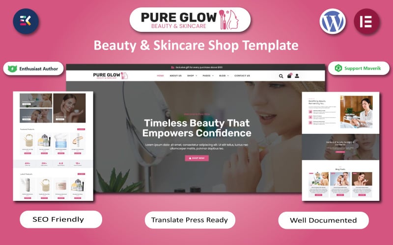 pure glow beauty amp skincare shop woocommerce elementor template original