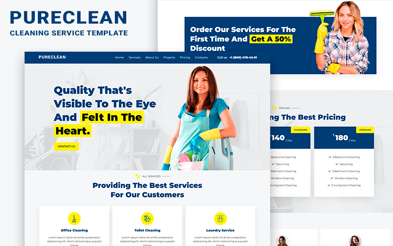 pureclean cleaning service html landing page template original