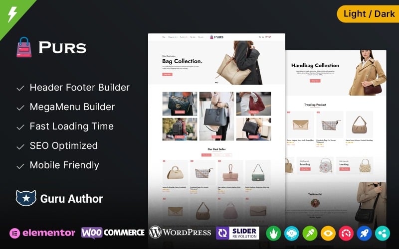 purs purse and handbags and leather bag store woocommerce wordpress theme original