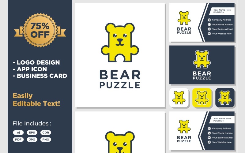 puzzle bear animal fun creative logo original