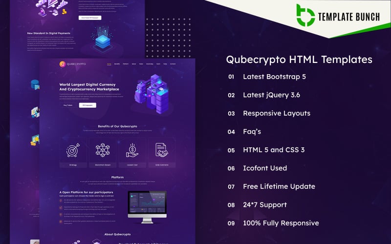 qubecrypto largest digital currency and cryptocurrency marketplace html website template original
