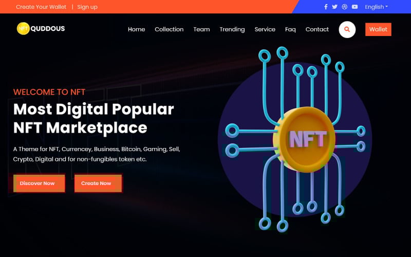 quddous nft marketplace landing page template original