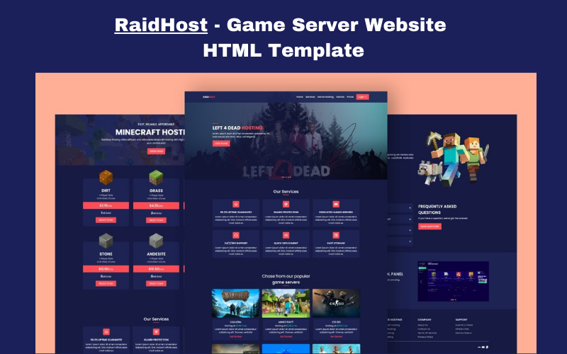 raidhost game hosting server website template original