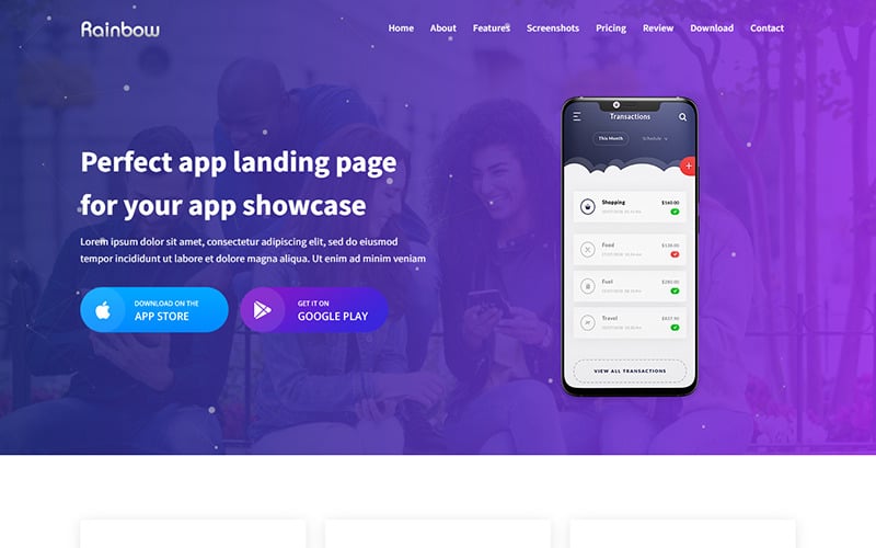 rainbow app html landing page template original
