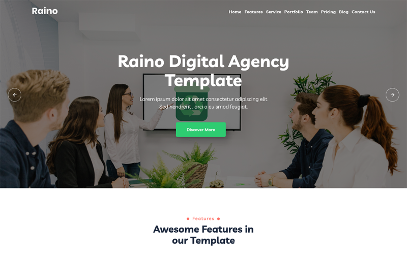 raino digital agency react landing page template original