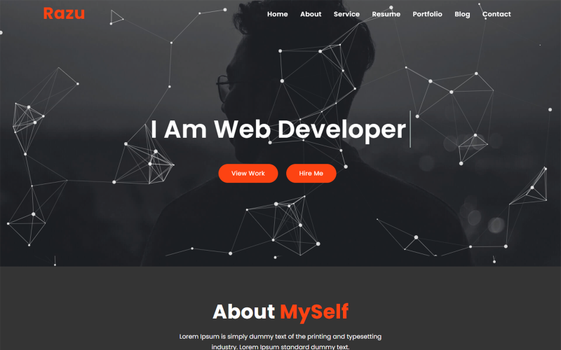 razu minimal portfolio website landing page template original