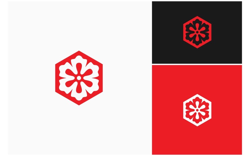 red flower blossom hexagon logo original