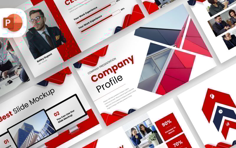 red geometric company profile powerpoint template original