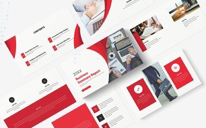red modern business summary report powerpoint template original