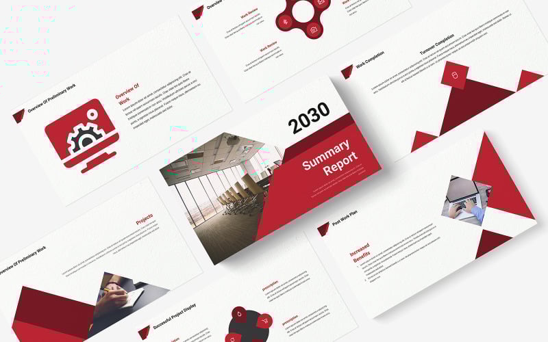 red modern summary report powerpoint template original