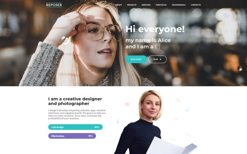 reposer eye catching portfolio html landing page template original