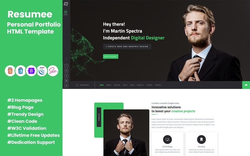 resumee multipurpose personal portfolio landing page html template original
