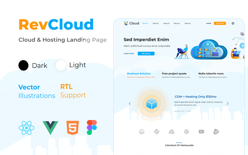 revcloud cloud hosting html react vue and figma landing page template original