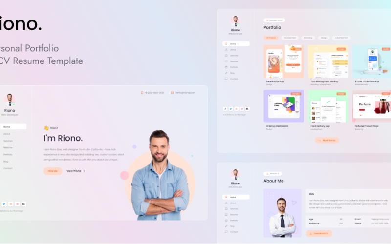 riono personal portfolio landing page template original