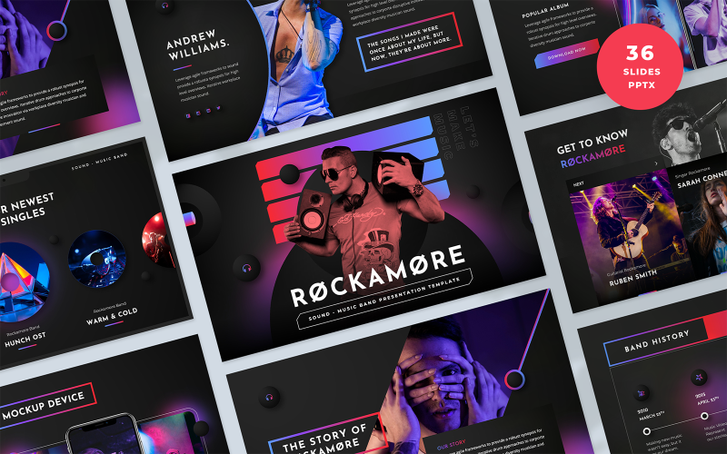 rockamore music band presentation powerpoint template original