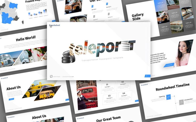 roundwheel transportation presentation powerpoint template original