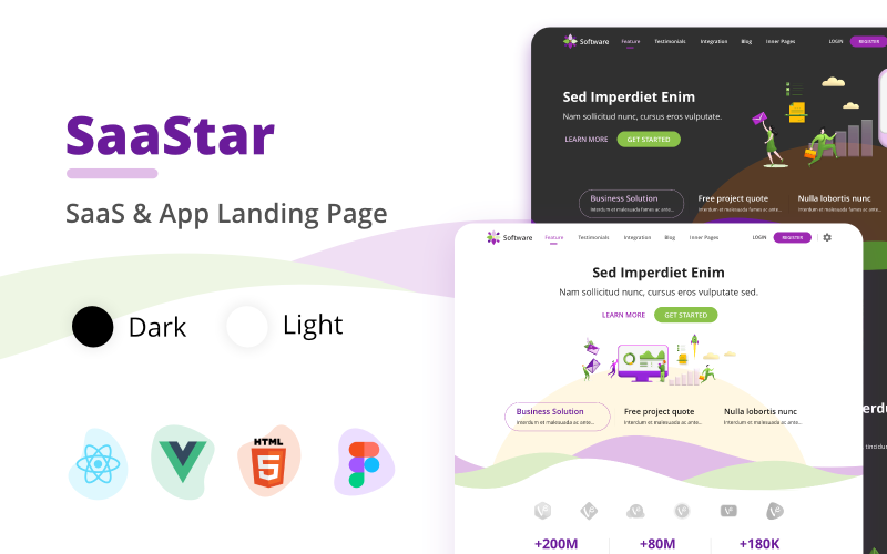 saastar saas and app landing page with react vue html and figma template original