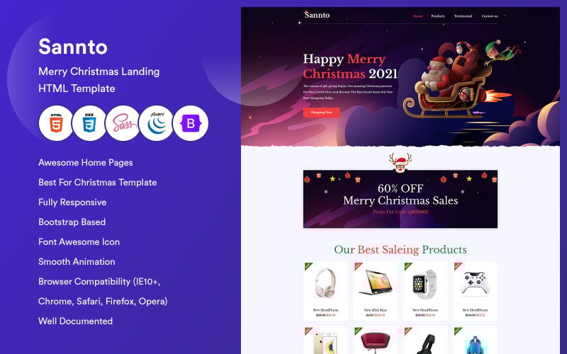 sannto merry christmas landing html template original