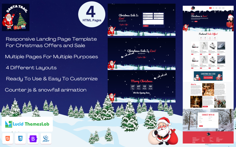 santa trail bootstrap landing page for christmas offers sale launches promotions original