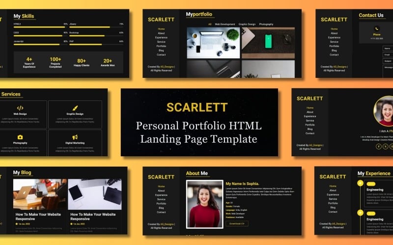 scarlett personal portfolio html landing page website template original
