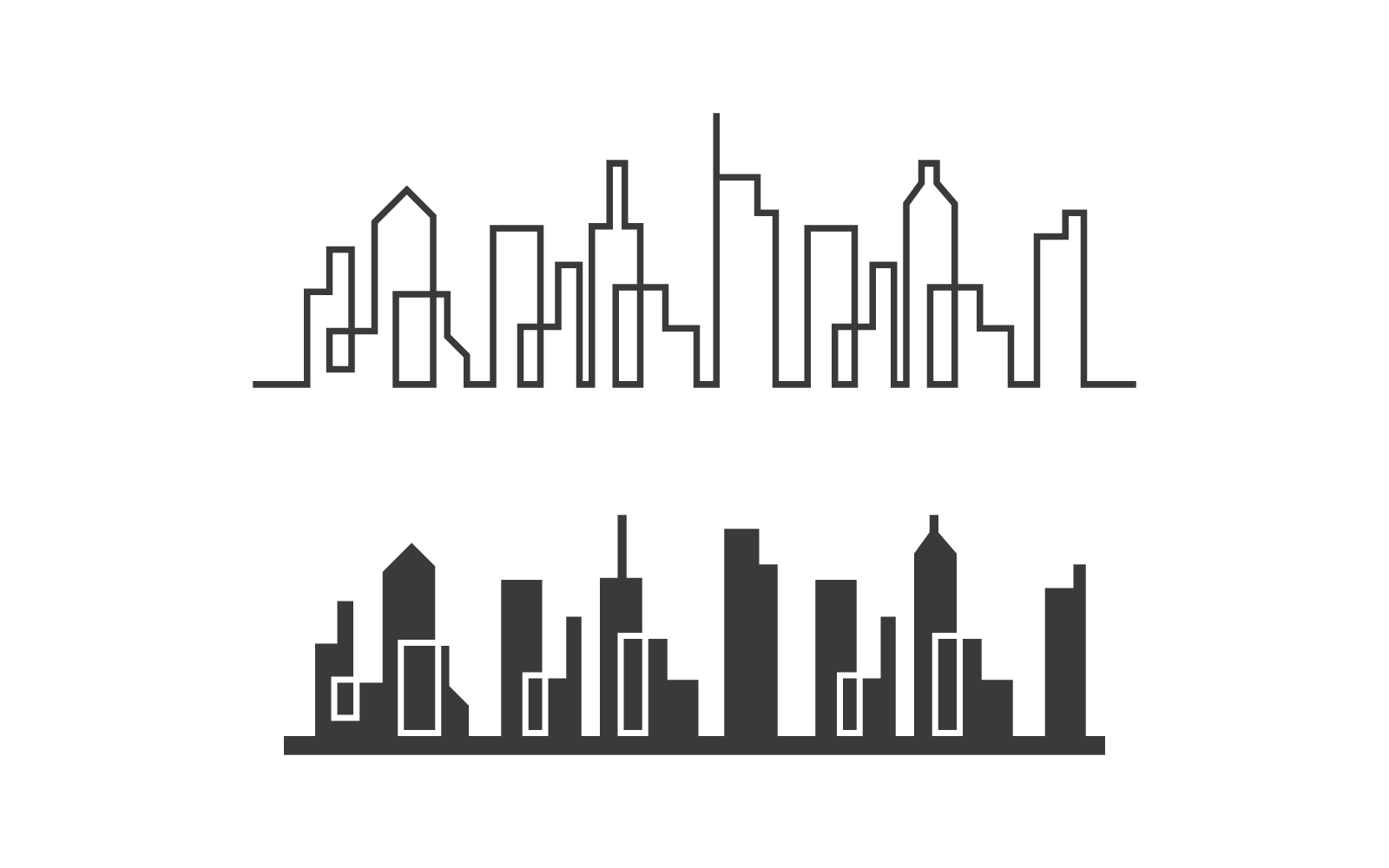 set of modern city skyline vector illustration in flat design original
