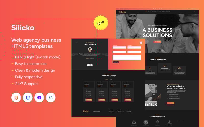 silicko web agency dark and light one page html template original