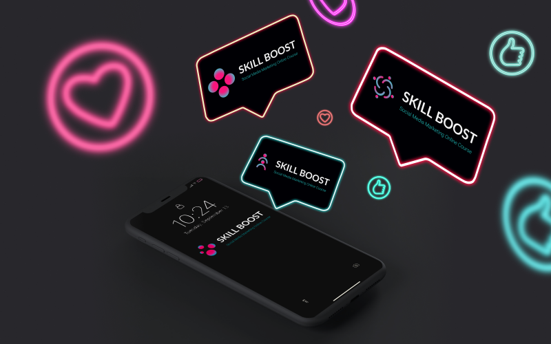 skill boost abstract bubbles logo pack template for social media education and social projects original