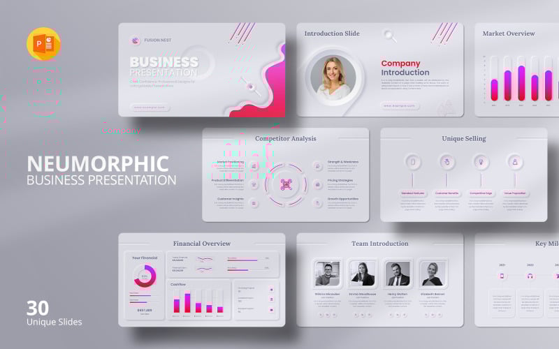 sleek neumorphic business powerpoint presentation template original