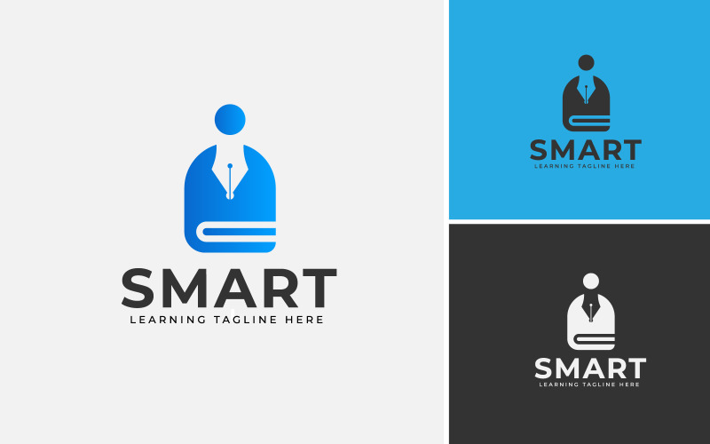 smart education logo design template concept for book pen tie gentleman style original