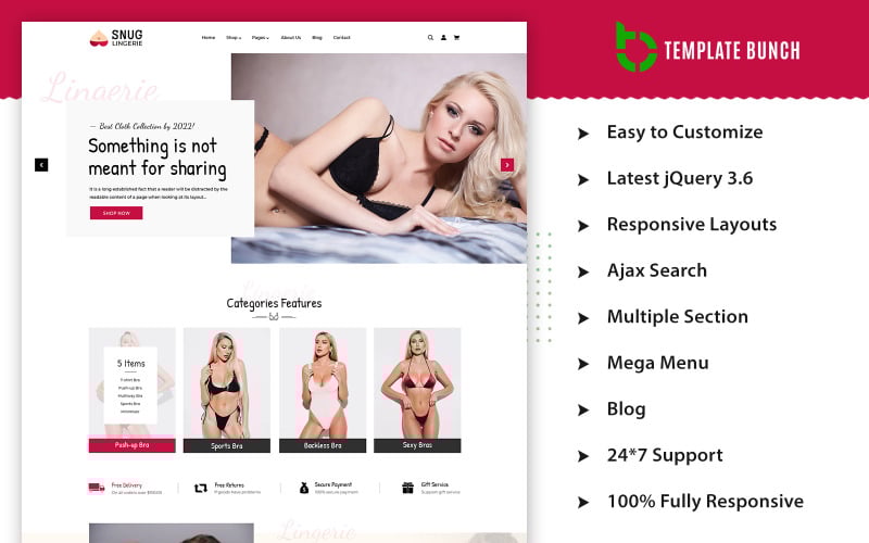 snug lingerie responsive prestashop theme for ecommerce original
