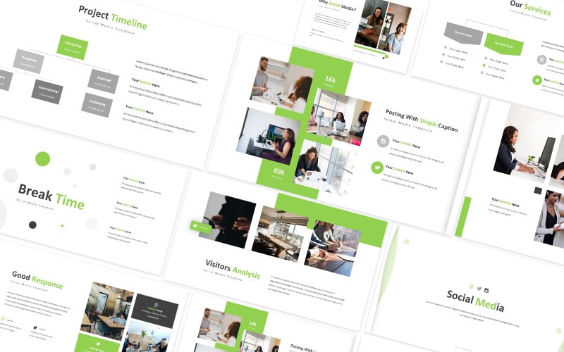 social media green powerpoint template original