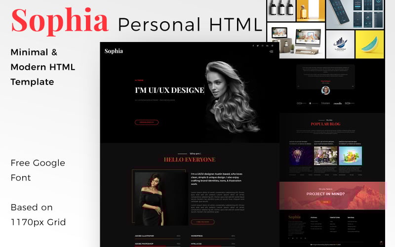 sophia creative personal portfolio html landing page template original