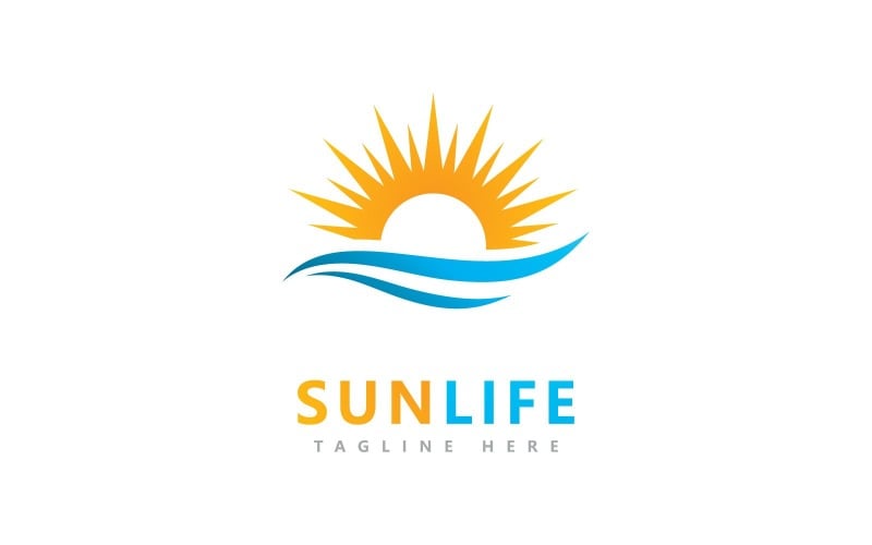 sun and water wave vector logo design template v original