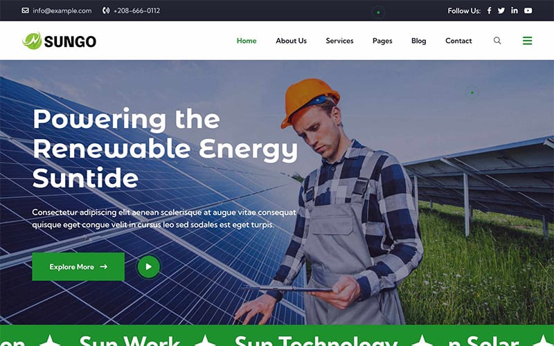 sungo solar amp renewable energy wordpress theme original