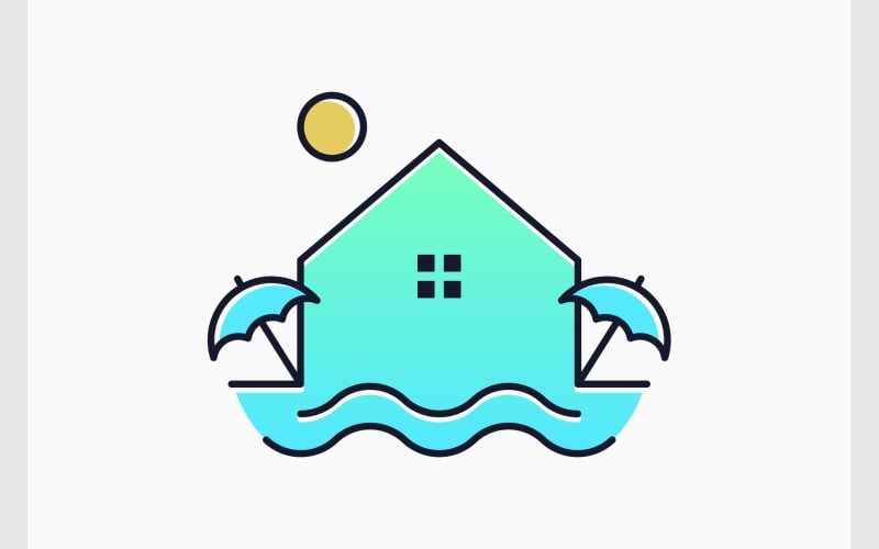 swimming pool resort line art logo original