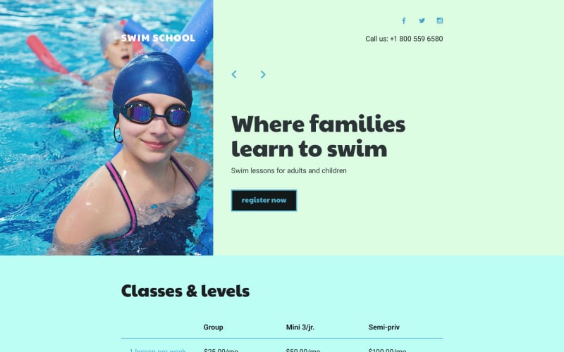 swimming school responsive landing page template original