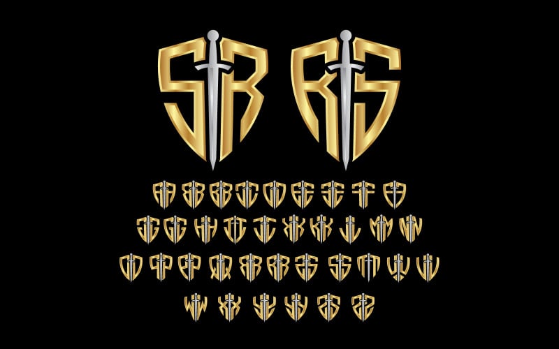 sword and shield logo made from two initial letters complete set from a to z original