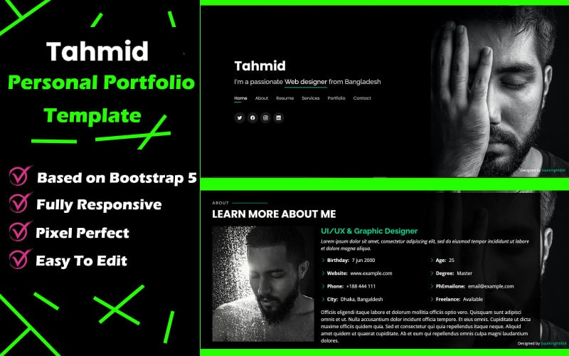 tahmid personal portfolio simple modern bootstrap html landing page template original