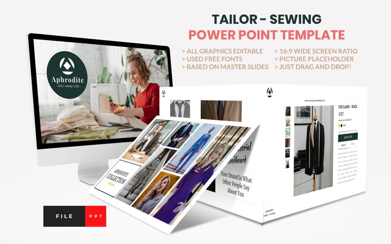 tailor sewing fashion craft power point template original