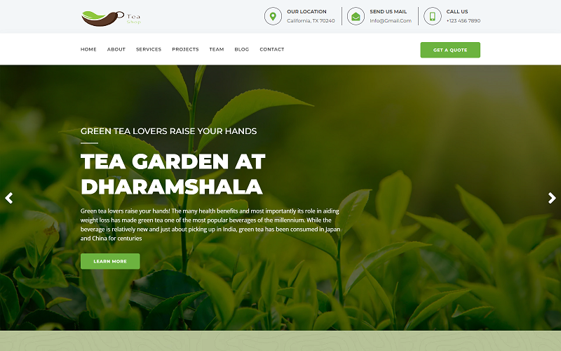 tea shop landing page template original