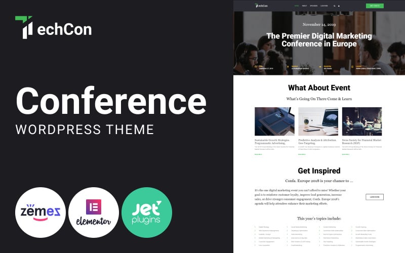 techcon conference one page animated wordpress elementor theme original