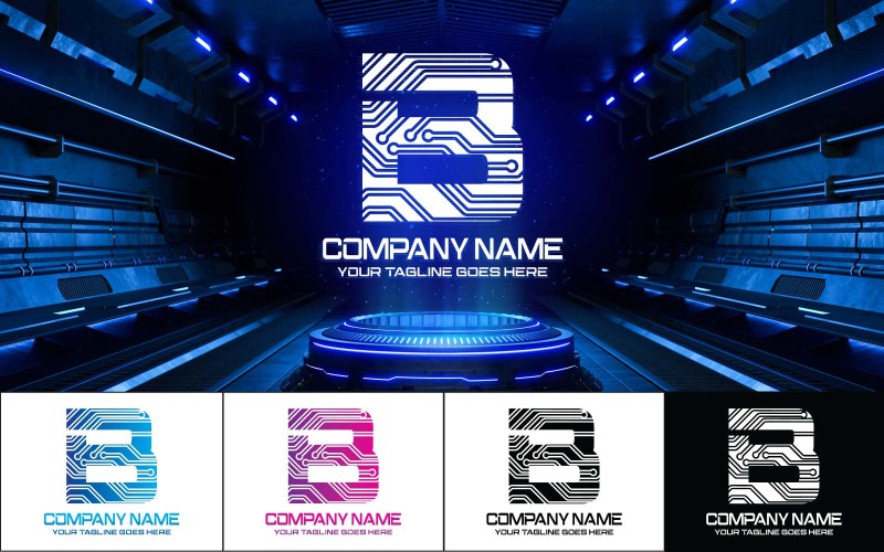 technology b letter logo design brand identity original