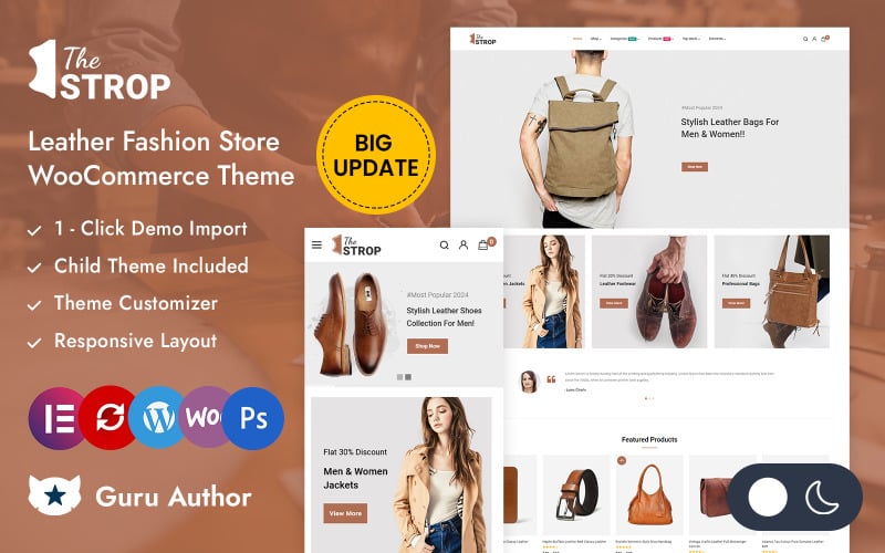 thestrop leather fashion store elementor woocommerce responsive theme original