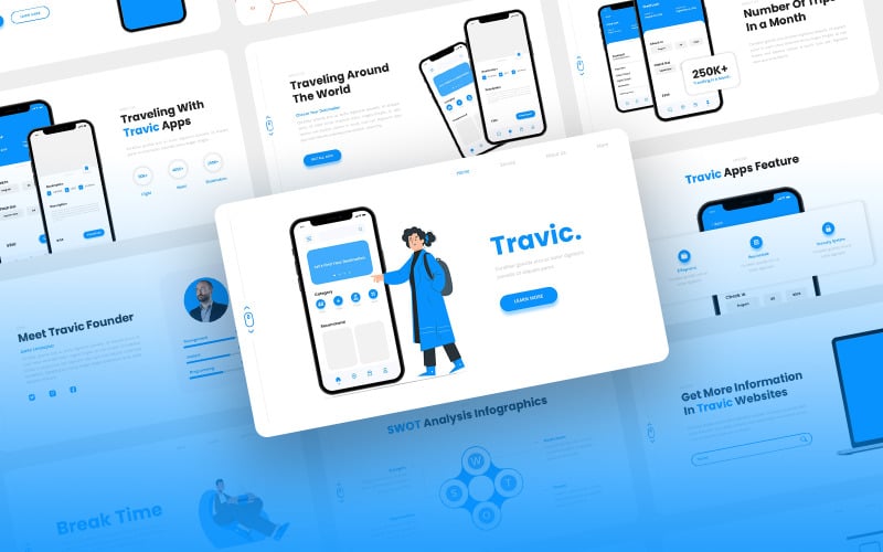 travic travel agency mobile app powerpoint template original