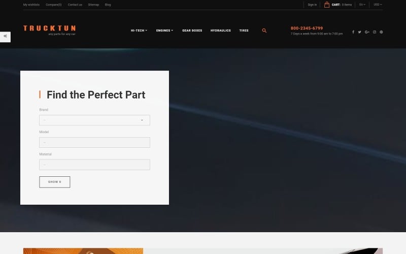 trucktun spare parts store ecommerce clean bootstrap prestashop theme original