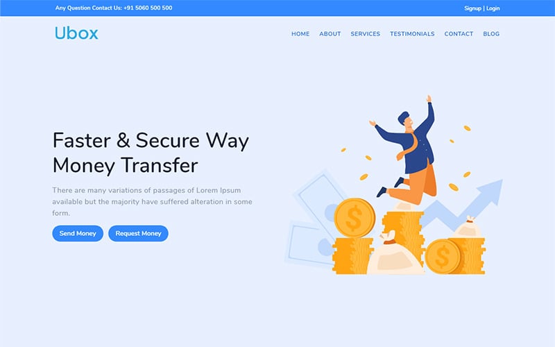 ubox online money transfer banking bootstrap landing page template original