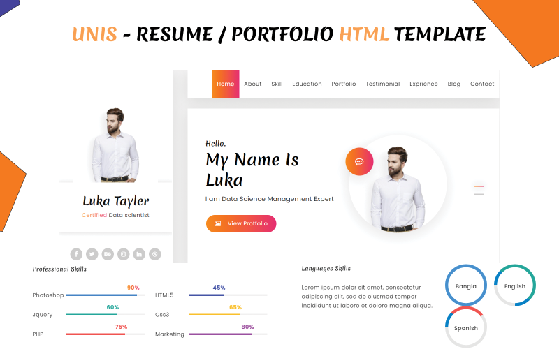 unis resume portfolio html template original