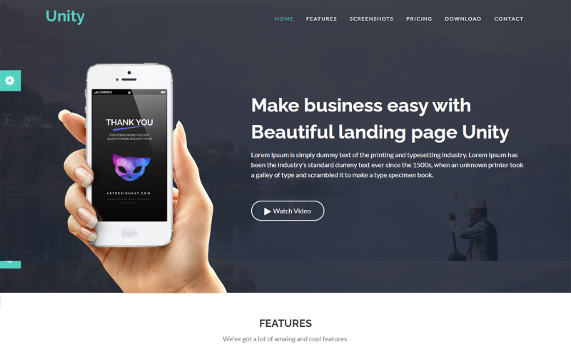 unity app landing page html template original