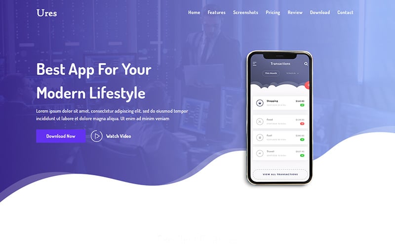 ures app html landing page template original